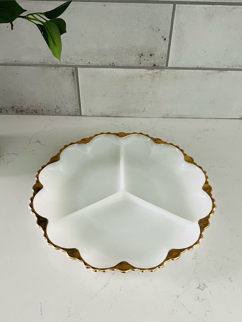 Vintage 50s FIRE KING Milk Glass 3-Section Divided Serving Dish Plate